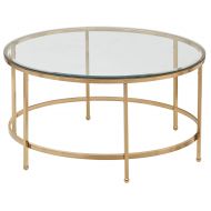 Rivet Modern Glass and Gold Coffee Table, 36W, Gold Finish