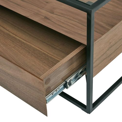  Rivet King Street Industrial Floating Storage Coffee Table, Walnut, Black Metal, Glass