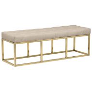 Rivet Glam Tufted Seat and Gold Legs Upholstered Bench, 58L, Gold Finish