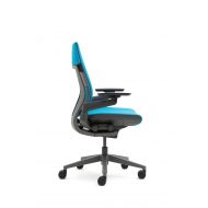 Rivet Steelcase Gesture Office Chair - White Elmosoft Leather, High Seat Height, Wrapped Back, Dark on Dark Frame, Polished Aluminum Base