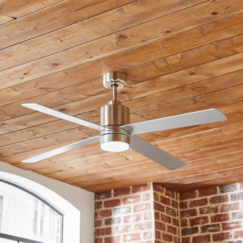  Rivet Modern Cylindrical Ceiling Fan with Bulb, 14H, Brushed Nickel