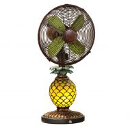Rivet DecoBREEZE Oscillating Table Fan and Tiffany Style Table Lamp, 3 Speed Circulator Fan, 10 In, Pineapple