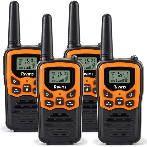  Walkie Talkies RV-7 with 22 FRS Channels, Rivins Walkie Talkies Long Range for Adults with LED Flashlight VOX Scan LCD Display, Handheld Walkie Talkie for Hiking Camping Trip (Oran