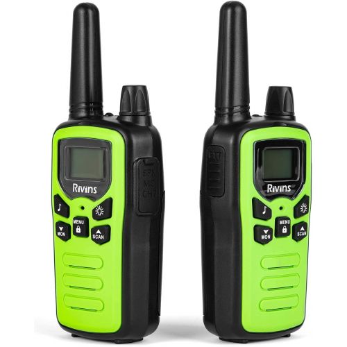  Rivins Walkie Talkies for Adults 4 Pack Long Range in Open Fields 22 Channel FRS Radio VOX Scan LCD Display with LED Flashlight Ideal for Biking Hiking Camping (Green)