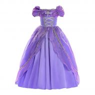 Rizoo Little Girls Fancy Short Sleeve Summer Dresses Princess Rapunzel Costumes Birthday Party Evening Dress up