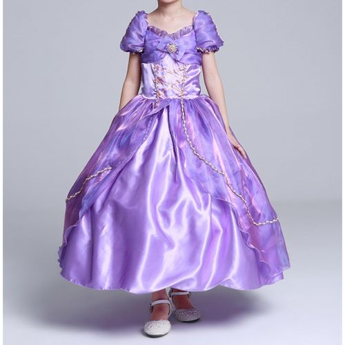  Rizoo Little Girls Fancy Short Sleeve Summer Dresses Princess Rapunzel Costumes Birthday Party Evening Dress up