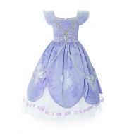 Rizoo Little Girls Deluxe Beaded Floral Long Summer Dresses Princess Sofia Costumes Birthday Party Dress Up (2T, Light Purple)