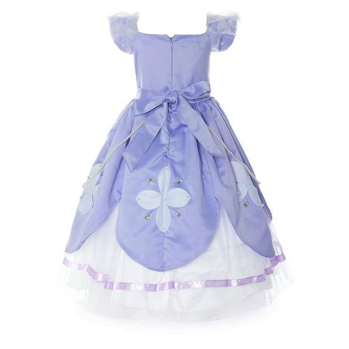  Rizoo Little Girls Deluxe Beaded Floral Long Summer Dresses Princess Sofia Costumes Birthday Party Dress Up (2T, Light Purple)