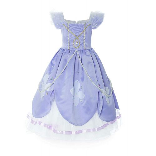  Rizoo Little Girls Deluxe Beaded Floral Long Summer Dresses Princess Sofia Costumes Birthday Party Dress Up (2T, Light Purple)