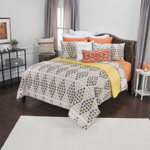  Rizzy Home Cotton 90x92 Gray Geometric 3 Piece Quilt Set