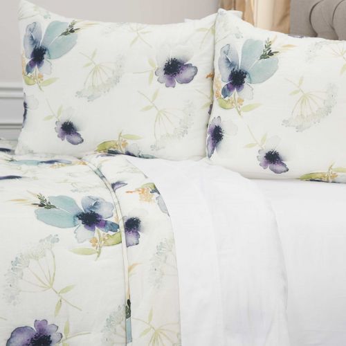  Rizzy Home Cotton 90x92 White Floral 3 Piece Quilt Set