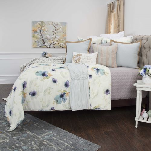  Rizzy Home Cotton 90x92 White Floral 3 Piece Quilt Set