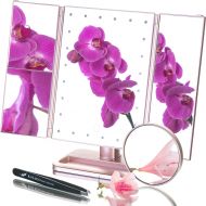 RoLeDo Makeup Vanity Mirror with Lights, 1X/2X/3X Magnification, 24 Led Lighted Mirror with Touch Screen,180° Adjustable Rotation, Two Power Supply, Portable Trifold Mirror, Touch Screen
