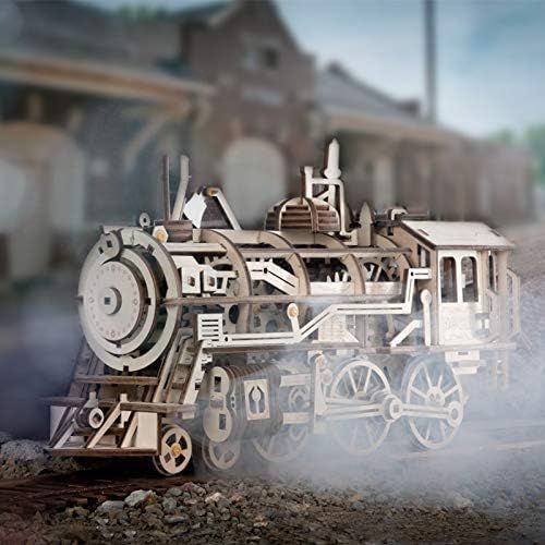  [아마존 핫딜] [아마존핫딜]RoWood Mechanical Gear 3D Wooden Puzzle Craft Toy, Gift for Adults Men Women, Age 14+, Train Engine DIY Model Building Kits - Locomotive