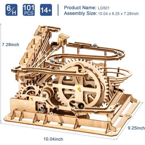  Rowood 3D Wooden Marble Run Puzzle Craft Toy, Gift for Adults & Teen Boys Girls, Age 14+, DIY Model Building Kits - Waterwheel Coaster