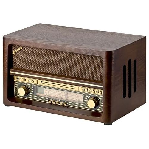  [아마존베스트]Roadstar HRA-1540 Nostalgia Retro Radio with Bluetooth and CD/MP3 Player in Wooden Housing 32 Watt Music Power (Bluetooth, USB, AUX-In), Brown