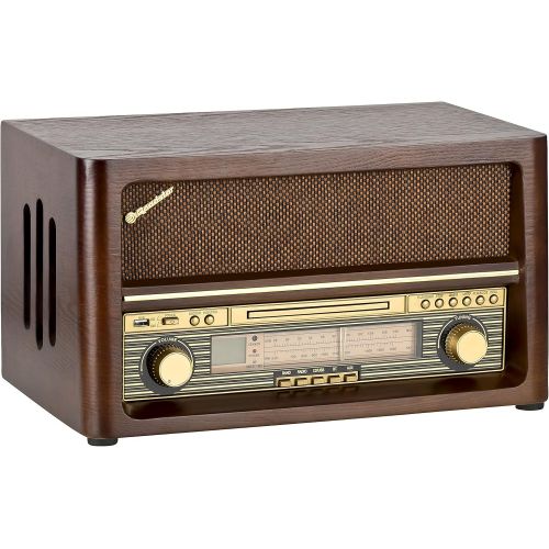  [아마존베스트]Roadstar HRA-1540 Nostalgia Retro Radio with Bluetooth and CD/MP3 Player in Wooden Housing 32 Watt Music Power (Bluetooth, USB, AUX-In), Brown