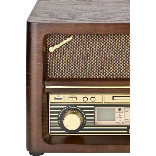  [아마존베스트]Roadstar HRA-1540 Nostalgia Retro Radio with Bluetooth and CD/MP3 Player in Wooden Housing 32 Watt Music Power (Bluetooth, USB, AUX-In), Brown