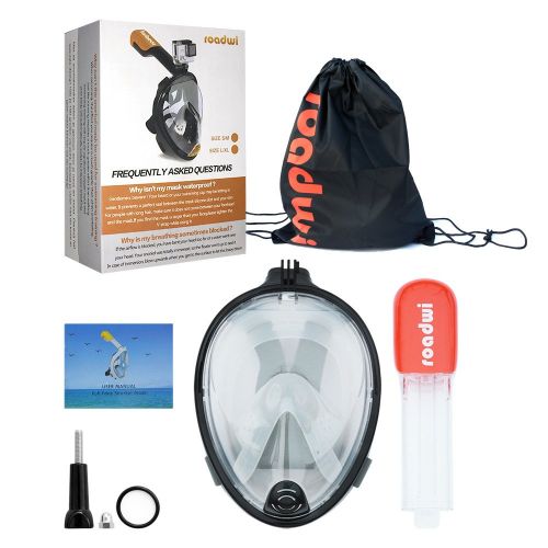  Roadwi Snorkel Mask Full Face Mask 180Degree Viewing Goggles. Anti-fog Protection with GoPro Camera Mount for Adults and Children