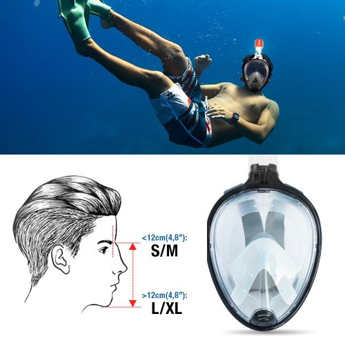  Roadwi Snorkel Mask Full Face Mask 180Degree Viewing Goggles. Anti-fog Protection with GoPro Camera Mount for Adults and Children