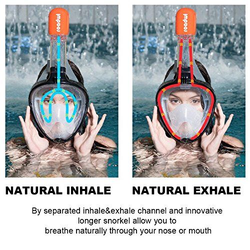  Roadwi Snorkel Mask Full Face Mask 180Degree Viewing Goggles. Anti-fog Protection with GoPro Camera Mount for Adults and Children