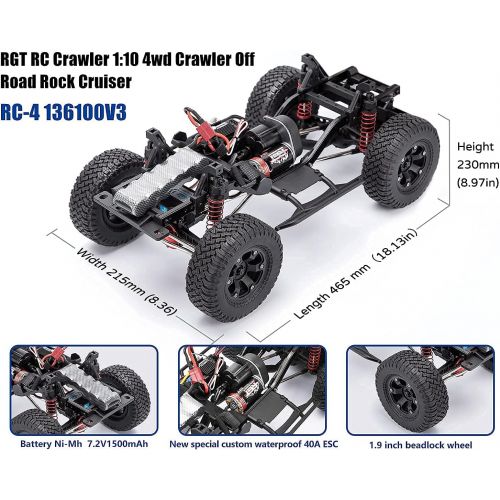  Roadwi RGT RC Crawler 1:10 4wd Crawler Off Road Rock Cruiser RC-4 136100V3 4x4 Waterproof Hobby RC Car Toy for Adults (Blue)