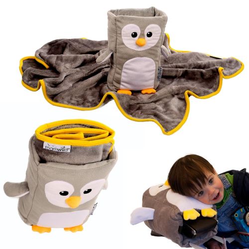  Roamwild Kids Travel Pillow and Travel Blanket set - Tux Armrest Buddy Transforms Any Armrest Into a Comfy Childs Pillow