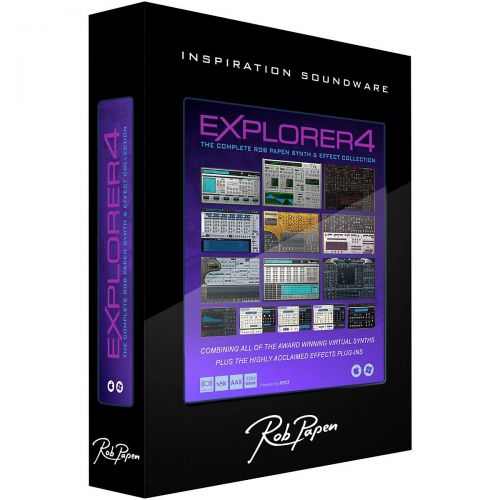  Rob Papen},description:Rob Papens eXplorer 4 software bundle gives you instant access to all 15 of Rob Papens amazing virtual instruments and effects. Imagine having the entire Rob