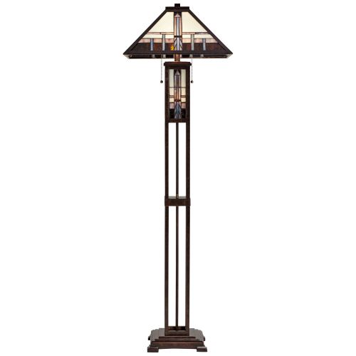  Robert Louis Tiffany Geometric Art Glass Mission Floor Lamp With Night Light