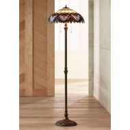 Traditional Floor Lamp Bronze Heart Leaf Pattern Stained Glass Shade for Living Room Reading Bedroom Office - Robert Louis Tiffany