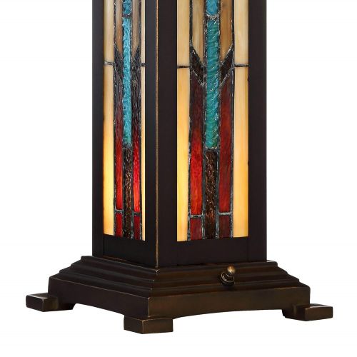  Ranier Mission Table Lamp with Nightlight Bronze Stained Glass for Living Room Family Bedroom Bedside Nightstand - Robert Louis Tiffany