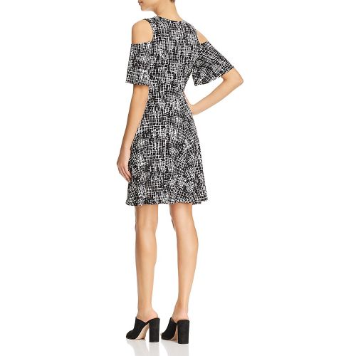  Robert Michaels Crosshatch-Print Cold-Shoulder Dress