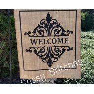 Robinssassystitches welcome flags, burpal flags, burlap garden flags, burlap yard flags, welcome burlap flags, mothers day gifts, home decor, gifts for her