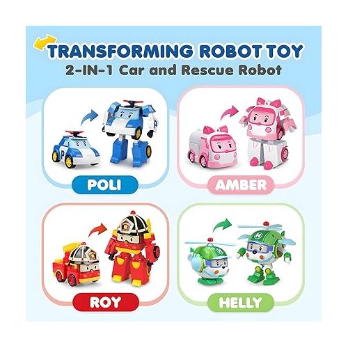  Robocar Poli 2 Pack Poli + Helly Transforming Robot Toys, 4