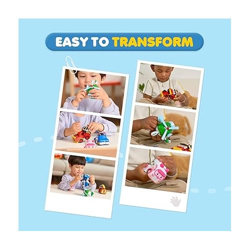  Robocar Poli 4 Pack Poli + Amber + Roy + Helly Transforming Robot Toys, 4