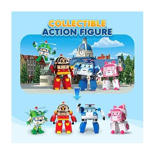  Robocar Poli 4 Pack Poli + Amber + Roy + Helly Transforming Robot Toys, 4