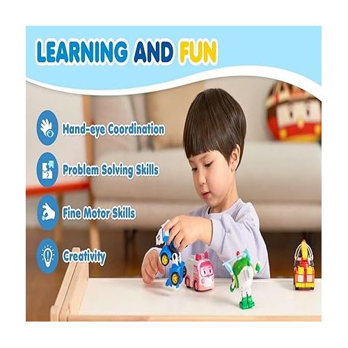  Robocar Poli 4 Pack Poli + Amber + Roy + Helly Transforming Robot Toys, 4