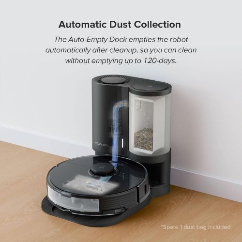  roborock S7+ Robot Vacuum and Sonic Mop with Self-Empty Dock, Stores up to 60-Days of Dust, Auto Lifting Mop, Ultrasonic Carpet Detection, 2500Pa Suction, Black