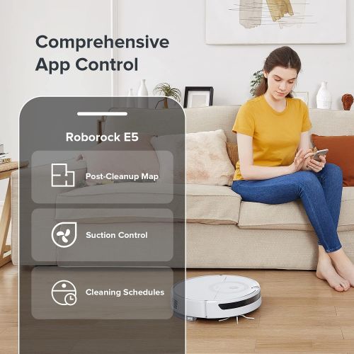  roborock E5 Mop Robot Vacuum Cleaner, 2500Pa Strong Suction, Wi-Fi Connected, APP Control, Compatible with Alexa, Ideal for Pet Hair, Carpets, Hard Floors (White)