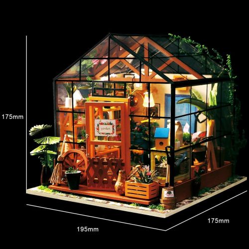  [아마존 핫딜]  [아마존핫딜]ROBOTIME DIY Dollhouse Wooden Miniature Furniture Kit Mini Green House with LED Best Birthday Gifts for Women and Girls