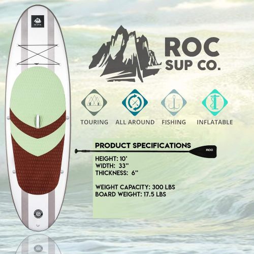  Roc Inflatable Stand Up Paddle Board with Premium sup Accessories & Backpack, Non-Slip Deck, Waterproof Bag, Leash, Paddle and Hand Pump.