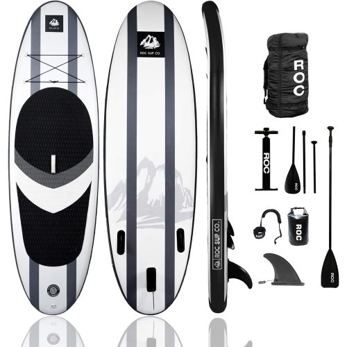  RoC Inflatable Stand up Paddle Board W Free Premium SUP Accessories & Carrying Bag, Waterproof Bag, Leash, Paddle and Hand Pump !!! 10 5 Long 6 Thick for Extra Stability