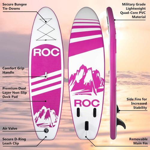  RoC Inflatable Stand up Paddle Board W Free Premium SUP Accessories & Carrying Bag, Waterproof Bag, Leash, Paddle and Hand Pump !!! 10 5 Long 6 Thick for Extra Stability