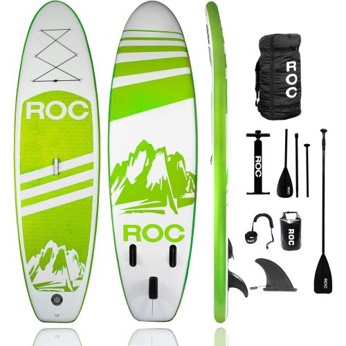  RoC Inflatable Stand up Paddle Board W Free Premium SUP Accessories & Carrying Bag, Waterproof Bag, Leash, Paddle and Hand Pump !!! 10 5 Long 6 Thick for Extra Stability