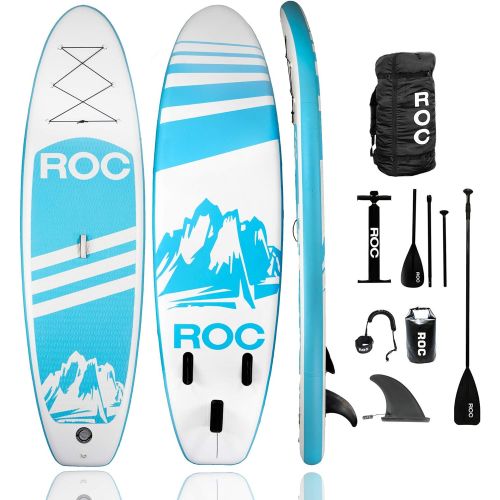  RoC Inflatable Stand up Paddle Board W Free Premium SUP Accessories & Carrying Bag, Waterproof Bag, Leash, Paddle and Hand Pump !!! 10 5 Long 6 Thick for Extra Stability