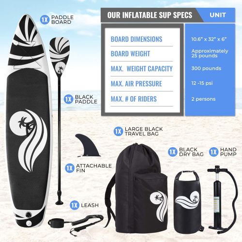  Roc Inflatable Stand Up Paddle Board with Accessories 10 6 {Non Slip EVA deck} Inflatable Sup {32 wide 6 thick} Includes 3-Piece Paddle, 10L Dry Bag, Leash, Hand Pump w/ Gauge, Fin, Pa