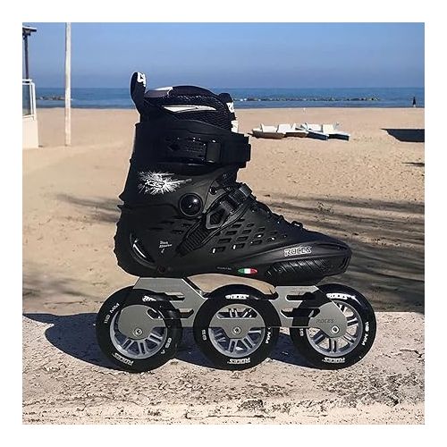  ROCES Men's X35 3X110 TIF Durable Adjustable Maneuverable Outdoor Urban 3 Wheel Freestyle Hard-Boot Inline Racing Skates with Secure Closure System & Invisible Frame,Black/Silver, 9
