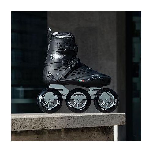  ROCES Men's X35 3X110 TIF Durable Adjustable Maneuverable Outdoor Urban 3 Wheel Freestyle Hard-Boot Inline Racing Skates with Secure Closure System & Invisible Frame,Black/Silver, 9