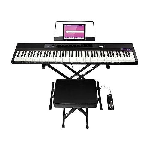  RockJam 88-Key Beginner Digital Piano with Full-Size Semi-Weighted Keys, Power Supply, Keyboard Stand, Keyboard Bench, Sustain Pedal, Simply Piano App Content & Key Note Stickers