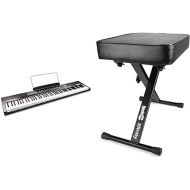 RockJam 88-Key Beginner Digital Piano with Full-Size Semi-Weighted Keys, Power Supply, Simply Piano App Content & Key Note Stickers, Black & KB100 Adjustable Padded Keyboard Bench, X-Style, Black